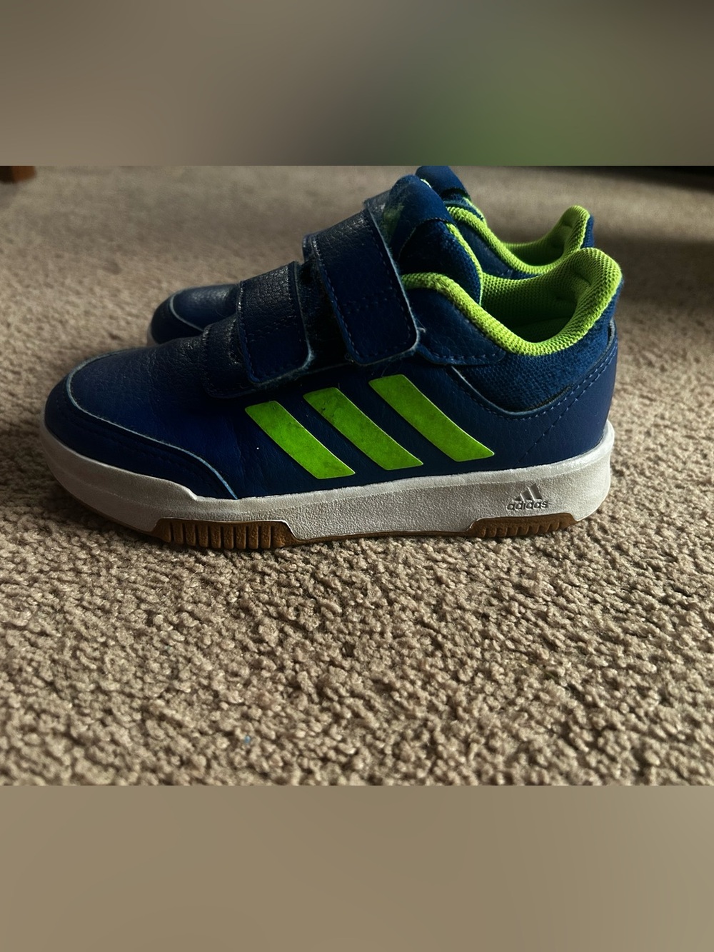 adidas Kids Navy and Lime Hook-and-Loop Sneakers